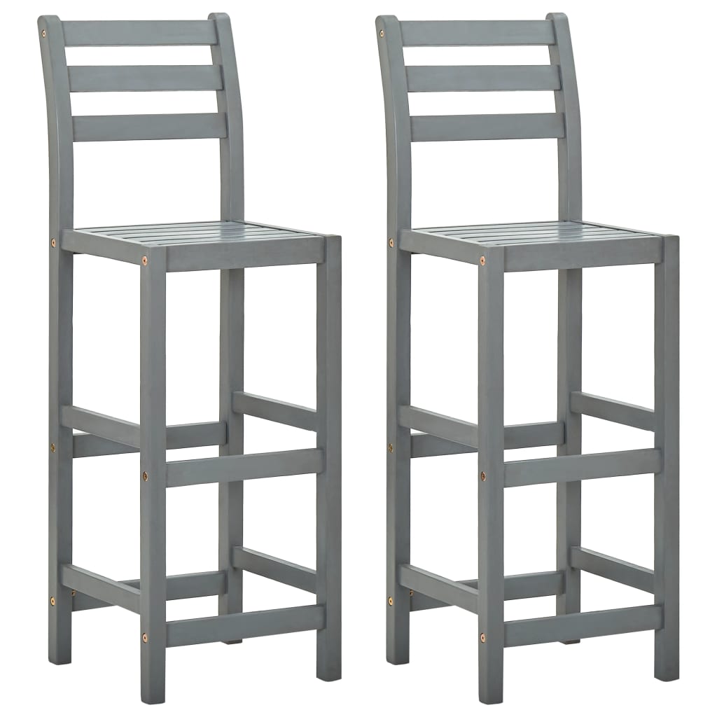 Elegant Grey Bar Stools Set of 2 - Solid Acacia Wood Design