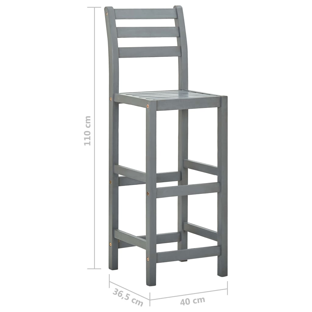 Elegant Grey Bar Stools Set of 2 - Solid Acacia Wood Design