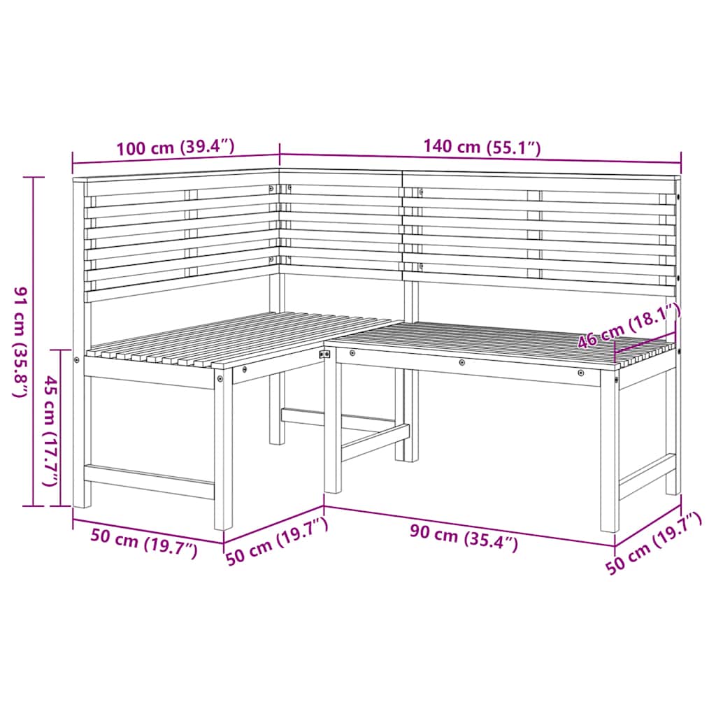 Solid Acacia Wood Garden Corner Bench - 140 cm