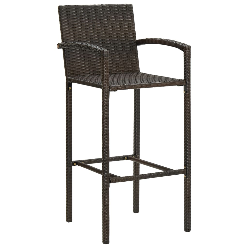 Set of 4 Brown Poly Rattan Bar Stools - Stylish & Durable Patio Seating