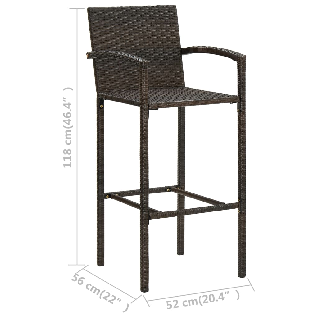 Set of 4 Brown Poly Rattan Bar Stools - Stylish & Durable Patio Seating