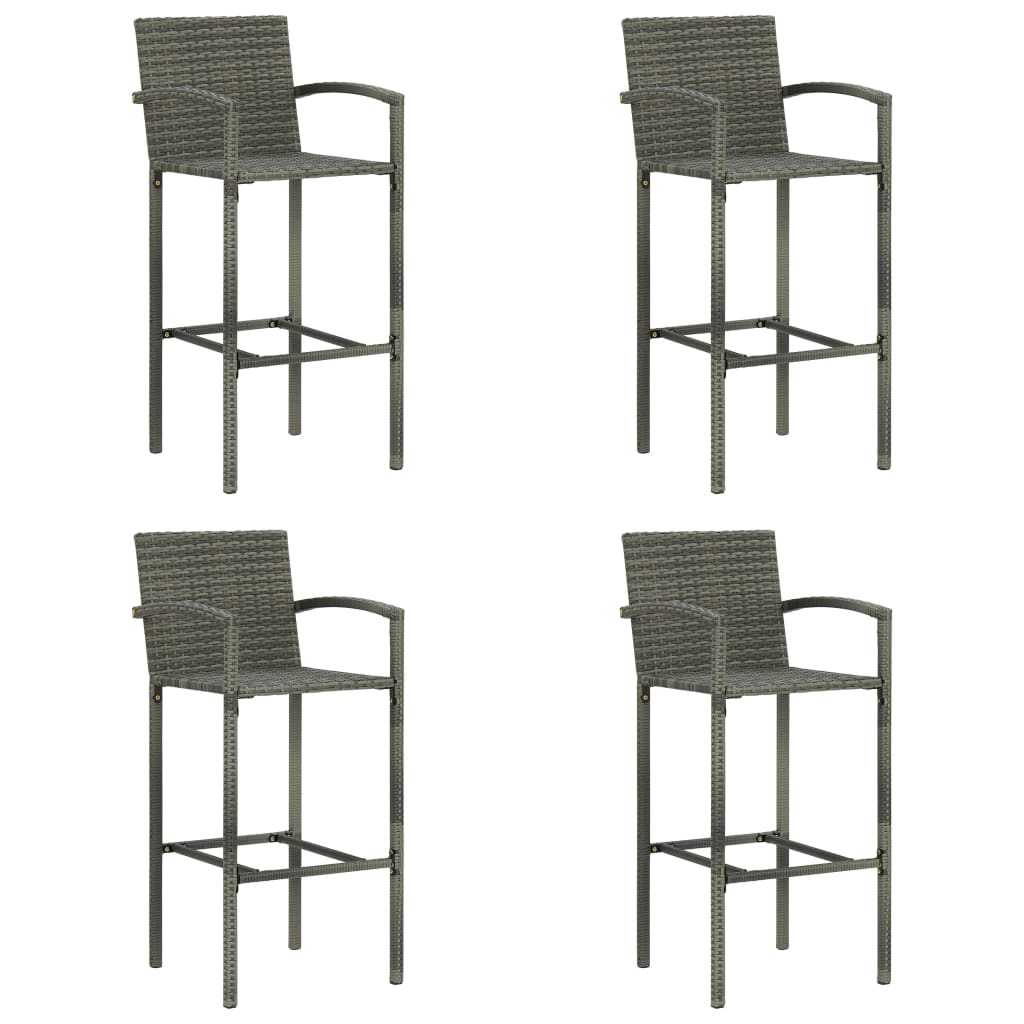 Set of 4 Grey Poly Rattan Bar Stools - Stylish & Durable Seating