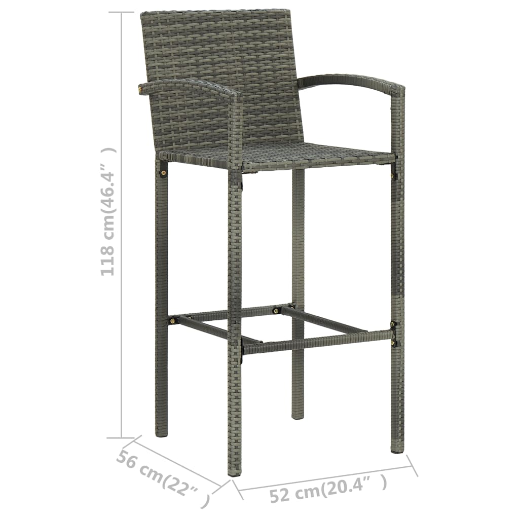 Set of 4 Grey Poly Rattan Bar Stools - Stylish & Durable Seating