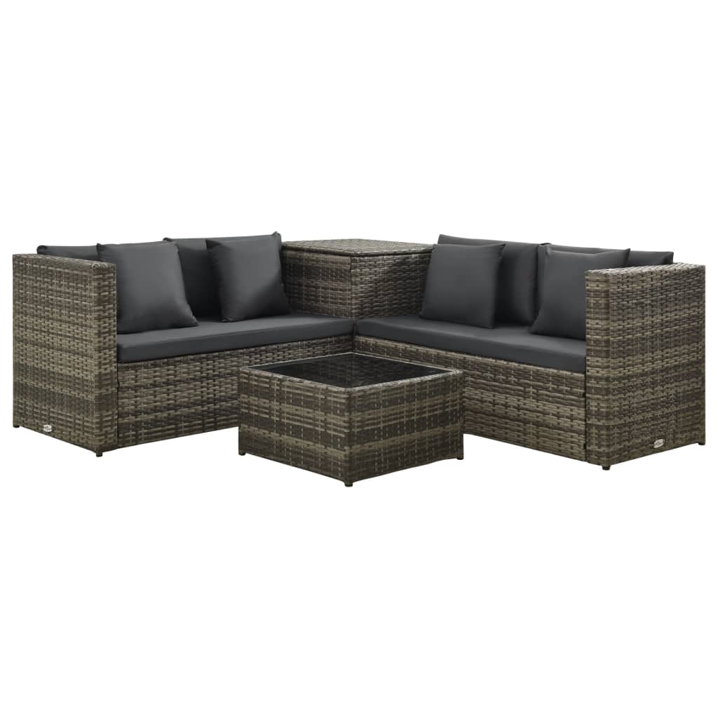 4-Piece Poly Rattan Garden Lounge Set with Cushions - Black
