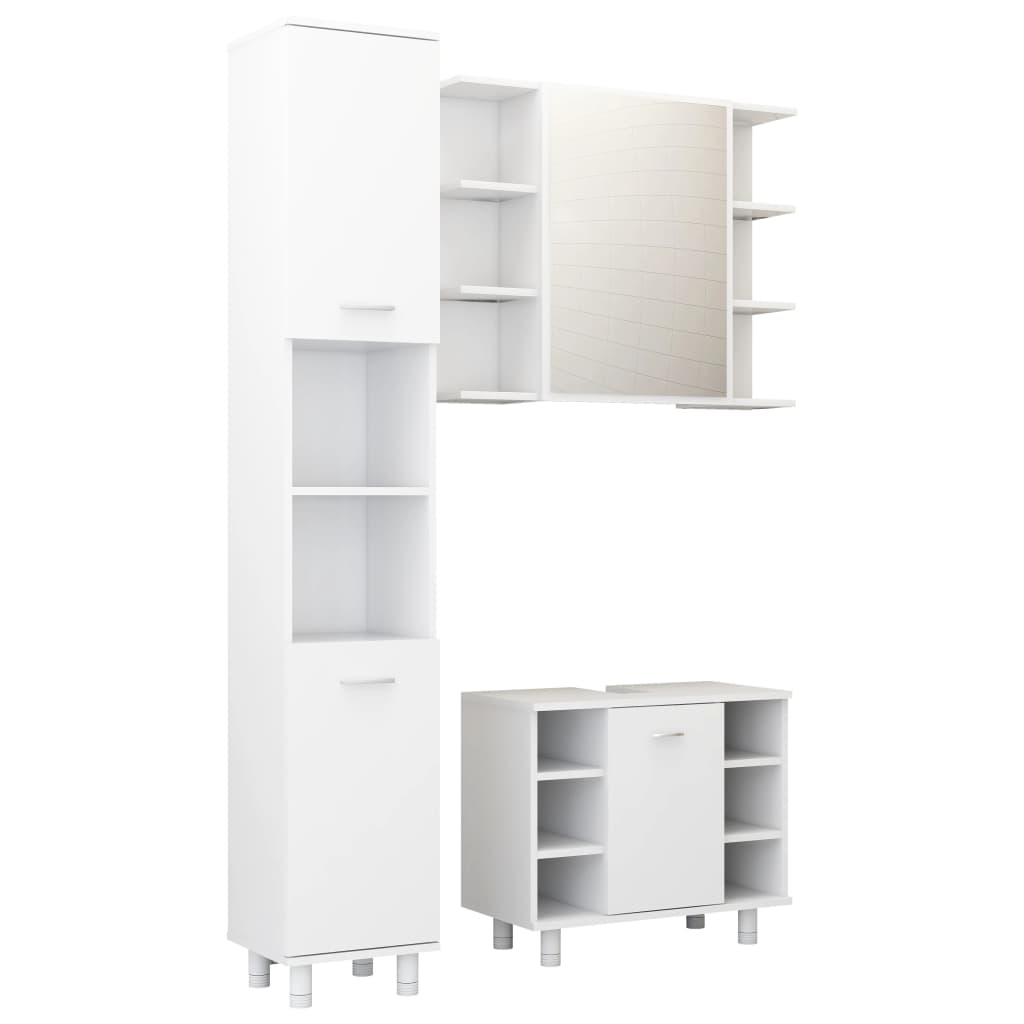 3 Piece Bathroom Furniture Set White Engineered Wood
