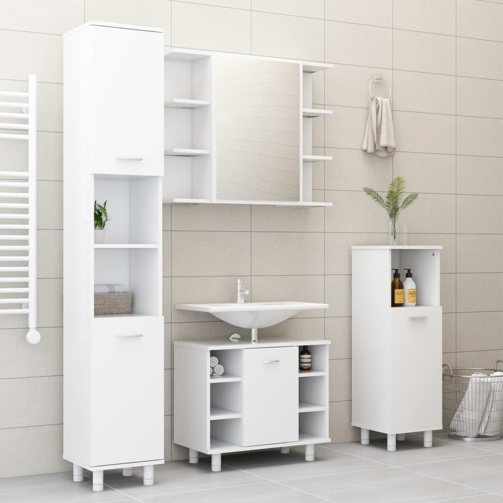 3 Piece Bathroom Furniture Set White Engineered Wood