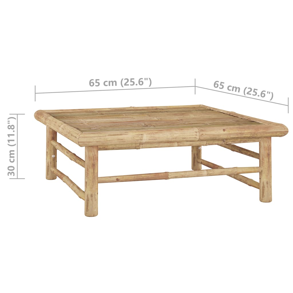 Compact Bamboo Garden Table 65x65x30 cm - Natural Finish
