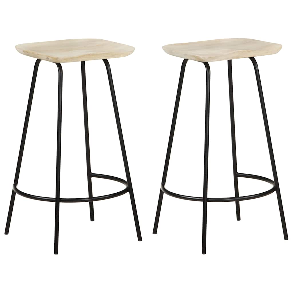Solid Mango Wood Bar Stools, 2-Piece Set - Natural Finish