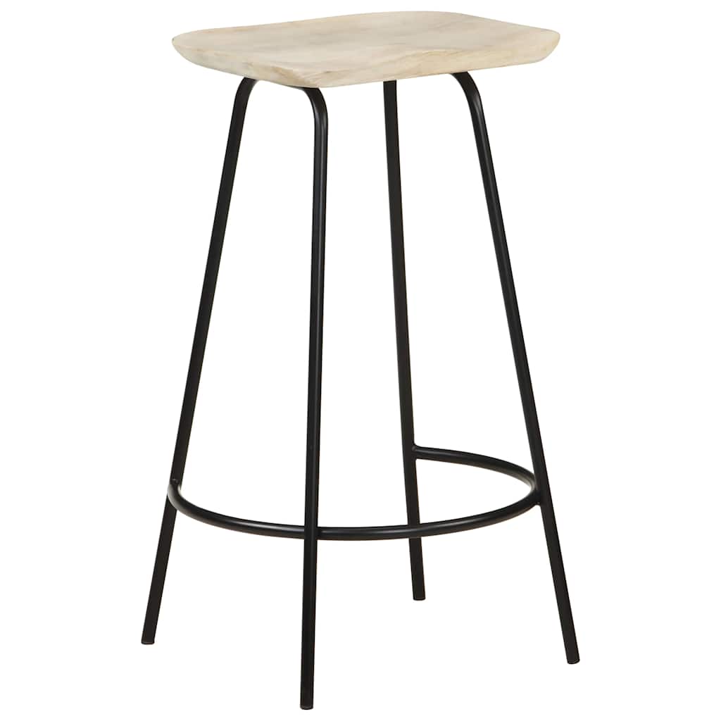Solid Mango Wood Bar Stools, 2-Piece Set - Natural Finish