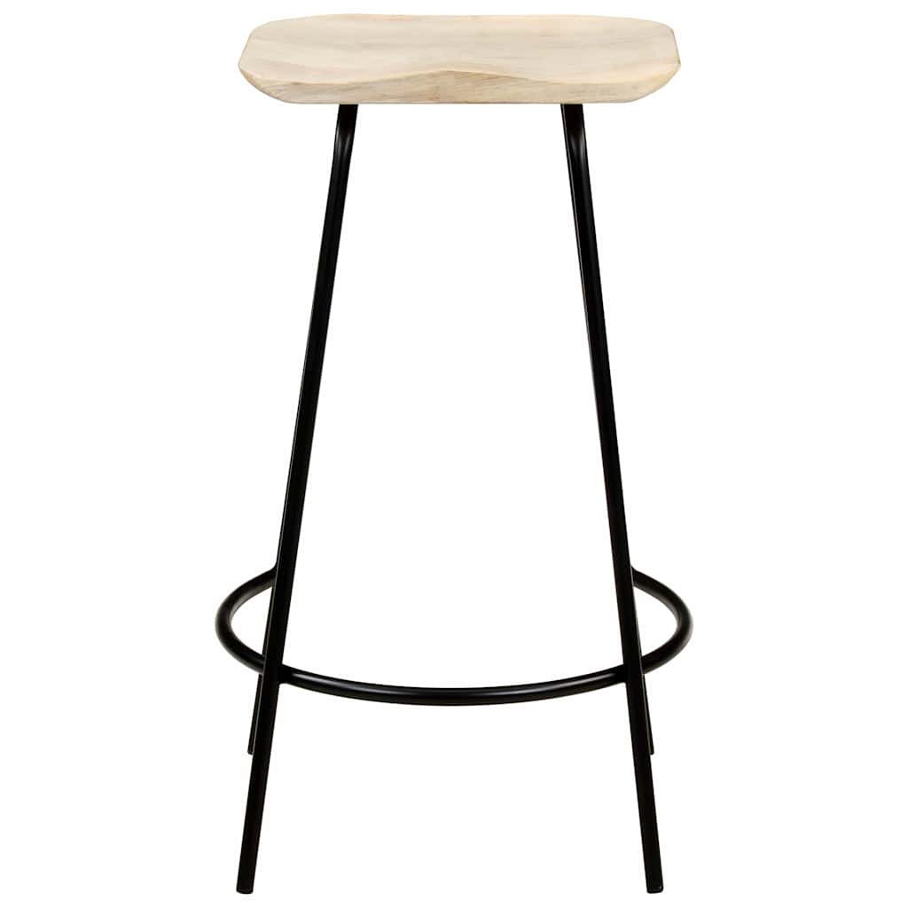 Solid Mango Wood Bar Stools, 2-Piece Set - Natural Finish