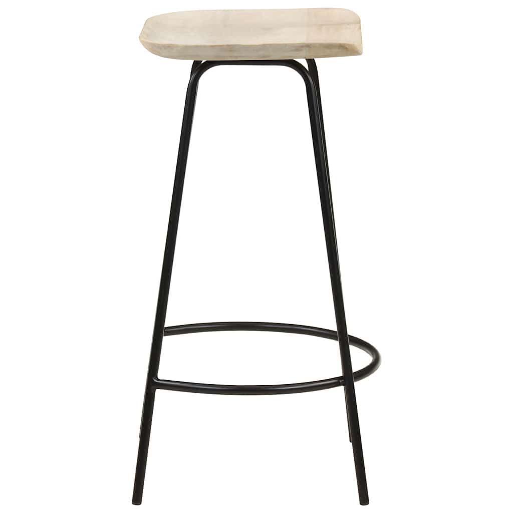 Solid Mango Wood Bar Stools, 2-Piece Set - Natural Finish