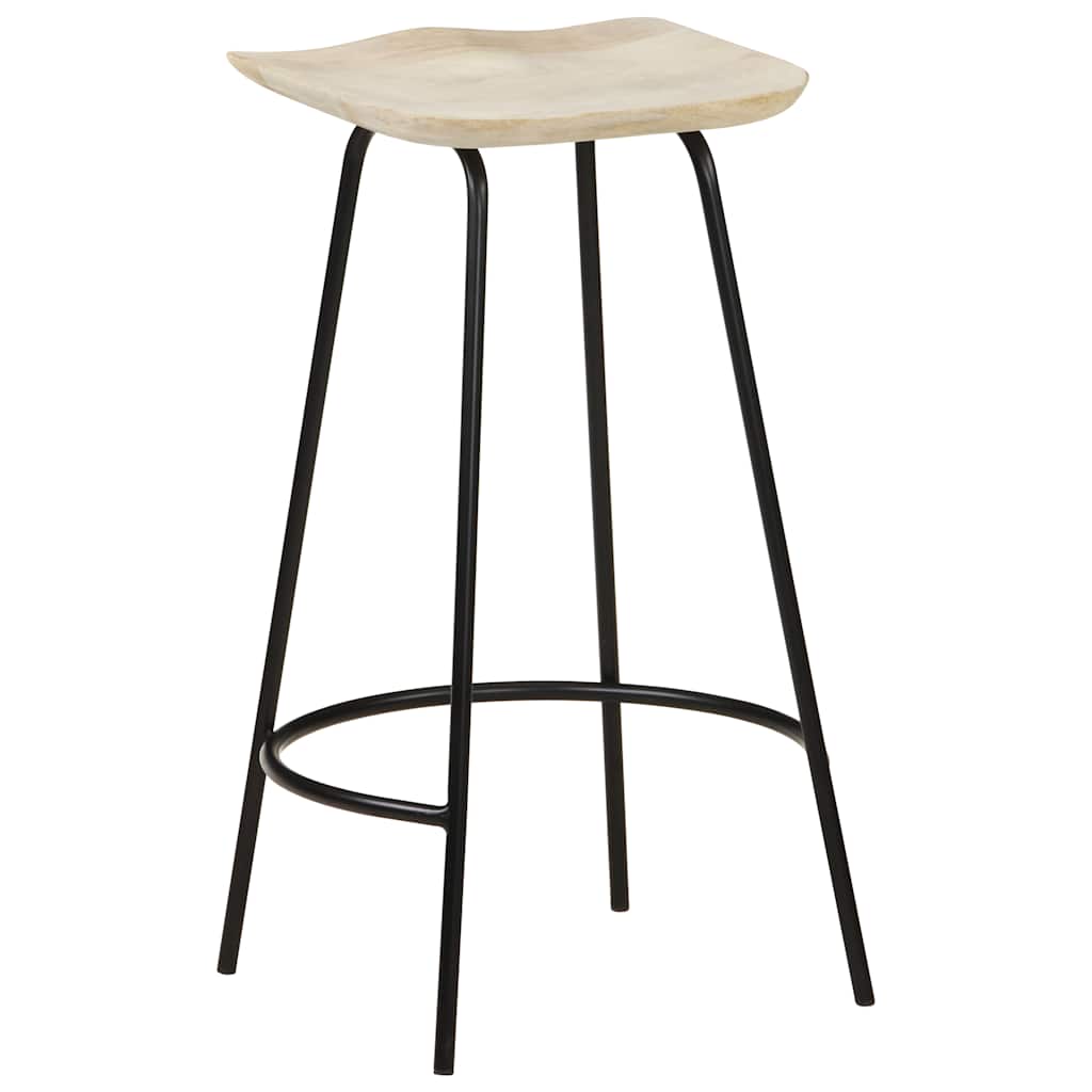 Solid Mango Wood Bar Stools, 2-Piece Set - Natural Finish