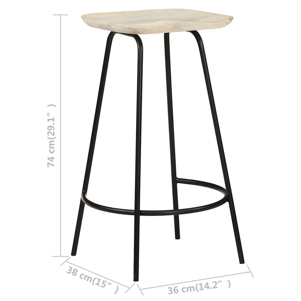 Solid Mango Wood Bar Stools, 2-Piece Set - Natural Finish