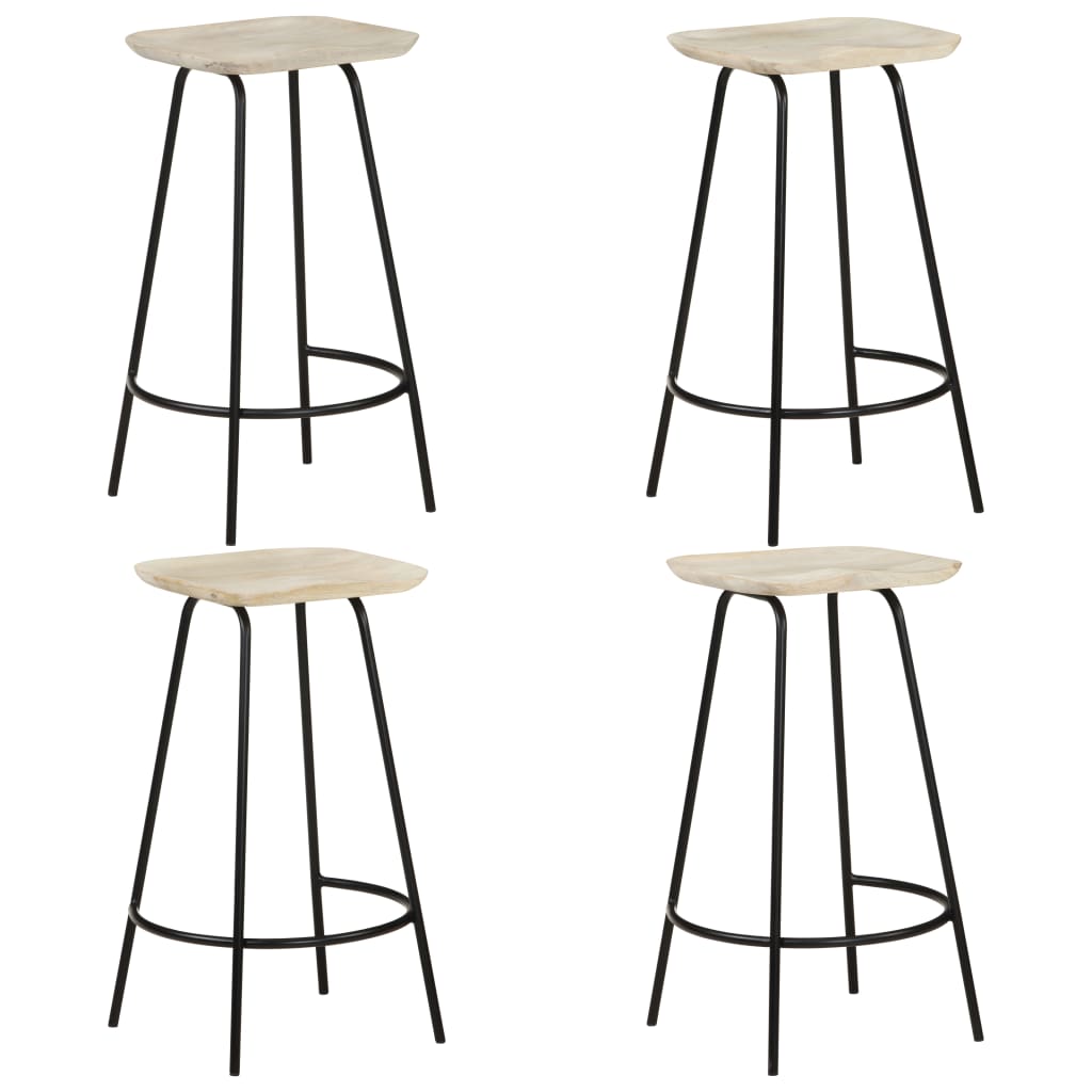 4-Piece Solid Mango Wood Bar Stools - Natural Finish