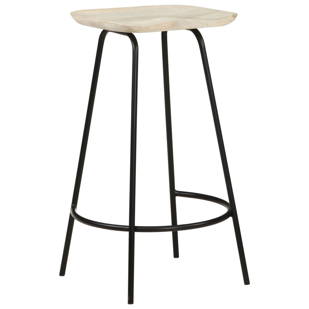 4-Piece Solid Mango Wood Bar Stools - Natural Finish