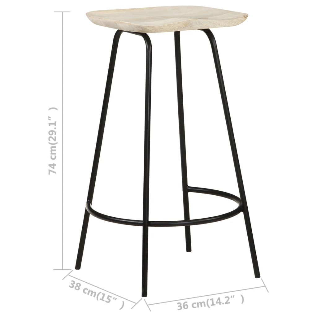 4-Piece Solid Mango Wood Bar Stools - Natural Finish