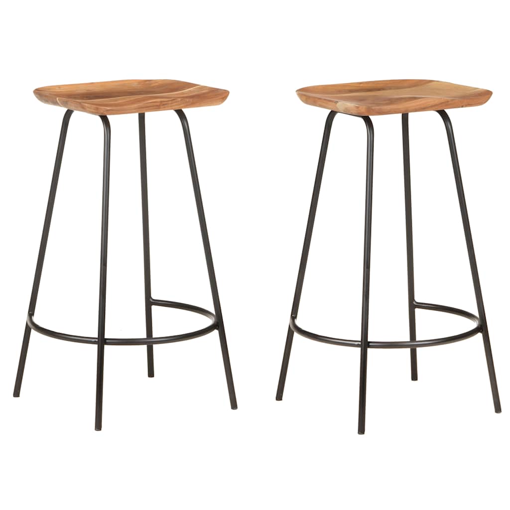 2-Piece Solid Acacia Wood Bar Stools - Rustic Charm for Any Space