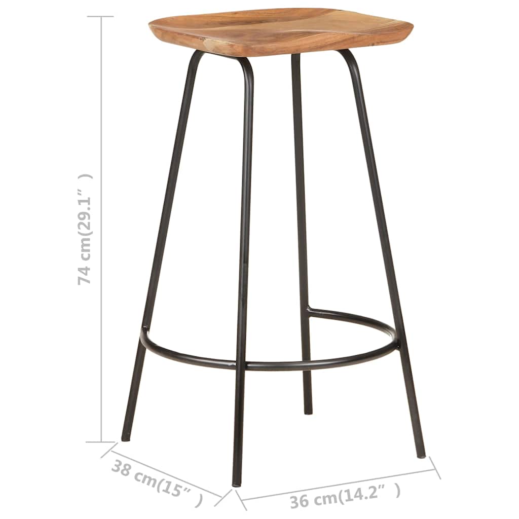 2-Piece Solid Acacia Wood Bar Stools - Rustic Charm for Any Space
