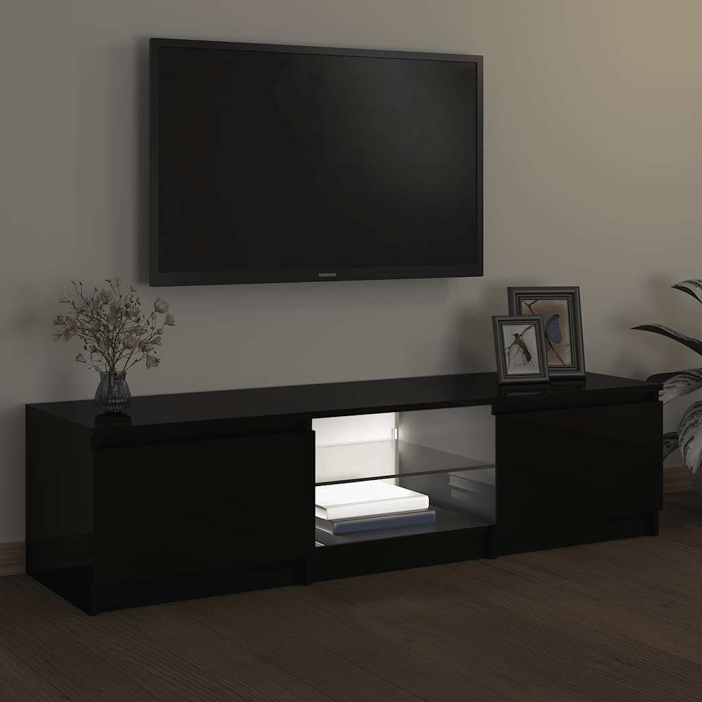 TV Cabinet with LED Lights Black 140x40x35.5 cm