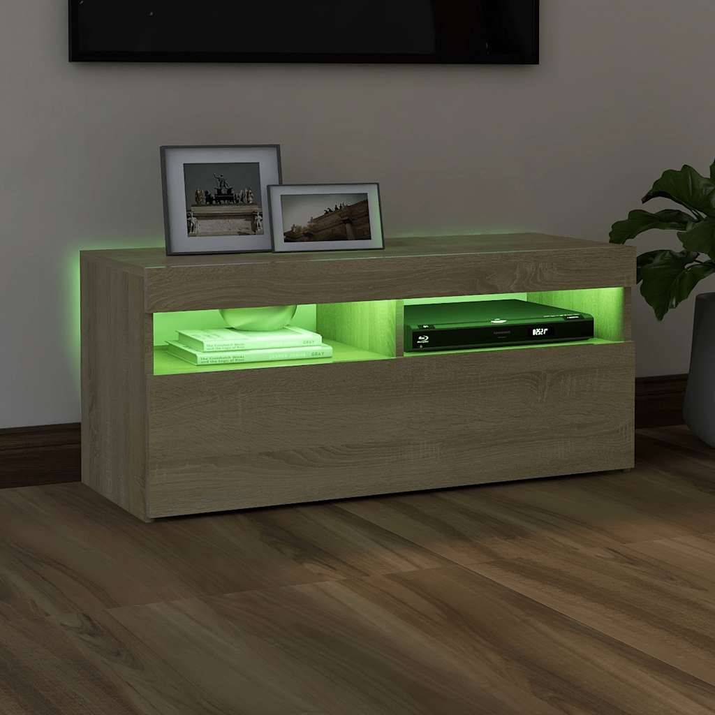 TV Cabinet with LED Lights Sonoma Oak 90x35x40 cm