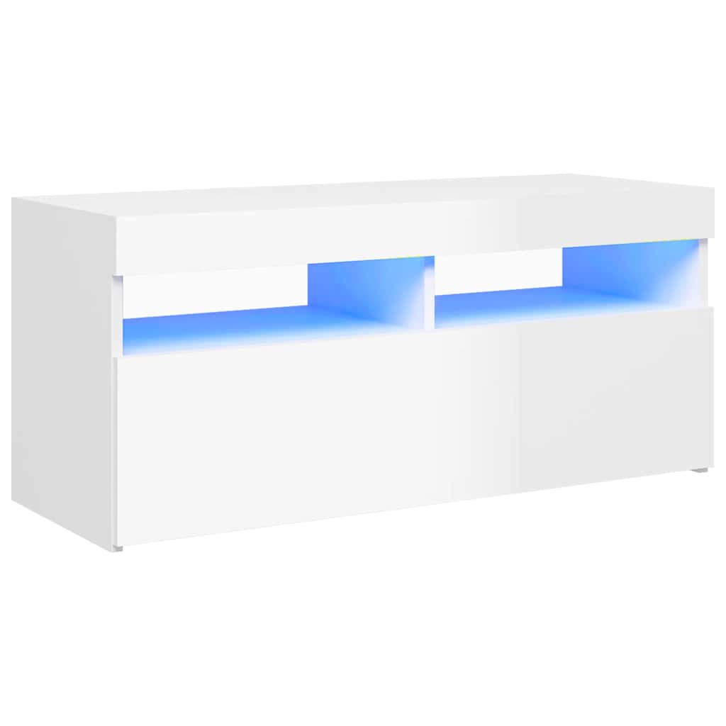 TV Cabinet with LED Lights High Gloss White 90x35x40 cm