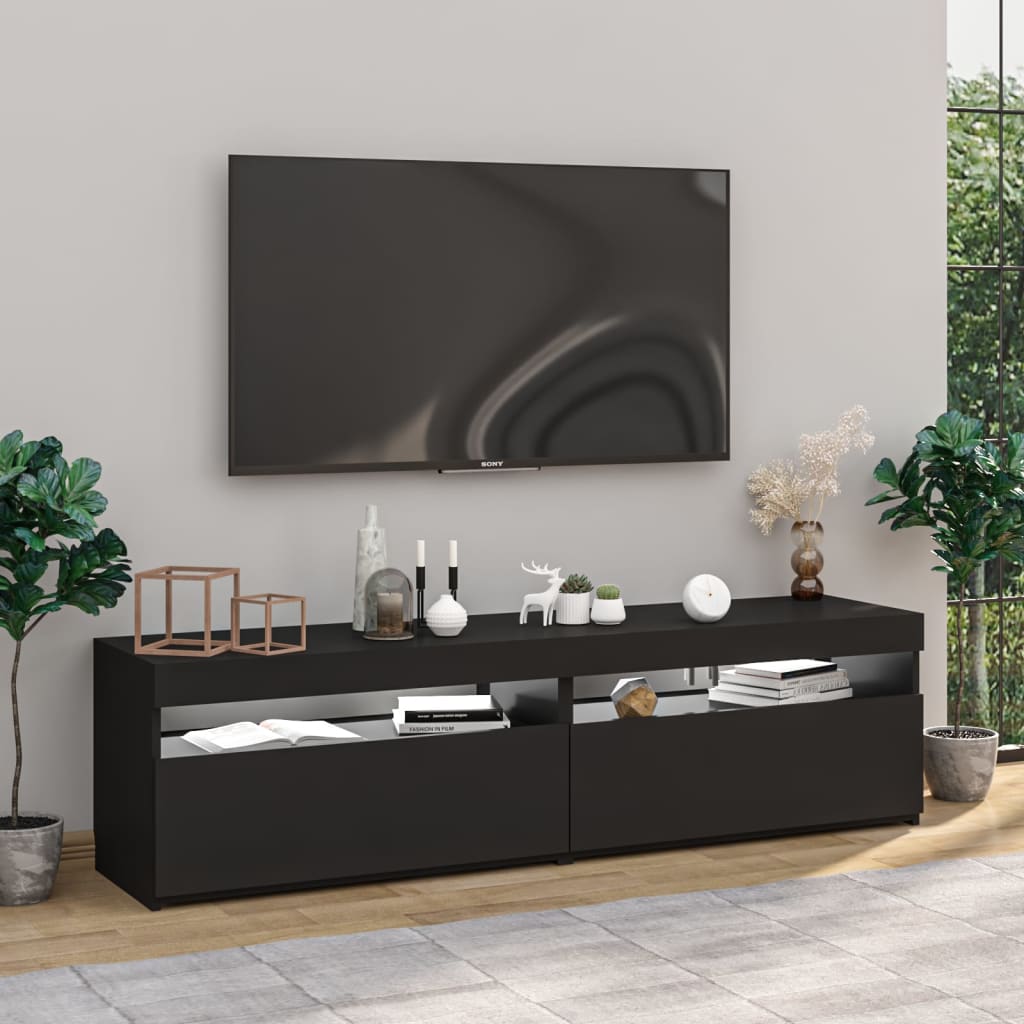 TV Cabinets 2 pcs with LED Lights Black 75x35x40 cm