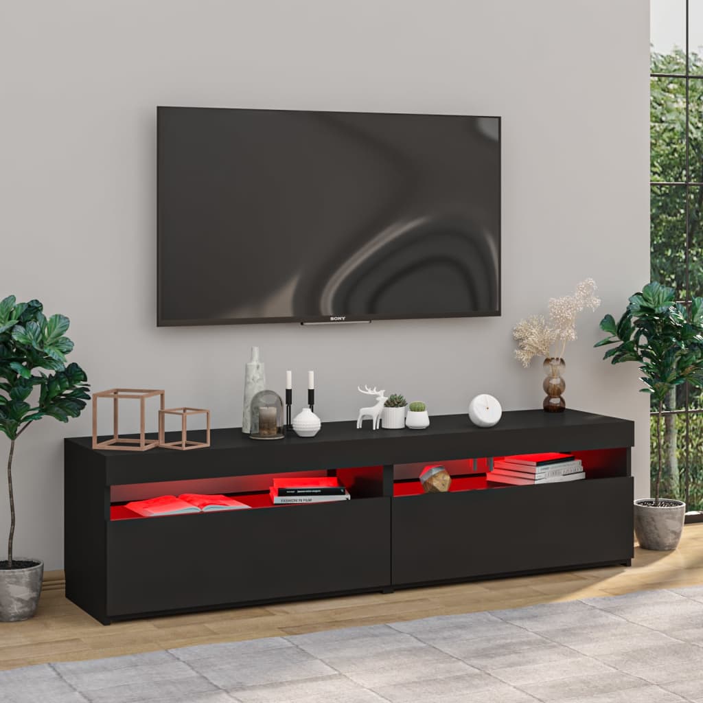 TV Cabinets 2 pcs with LED Lights Black 75x35x40 cm