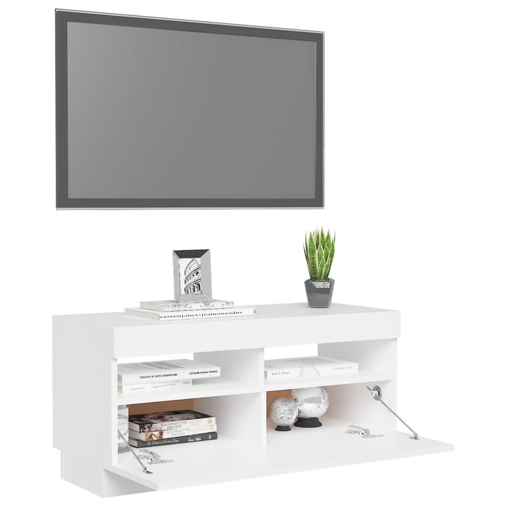TV Cabinet with LED Lights White 80x35x40 cm