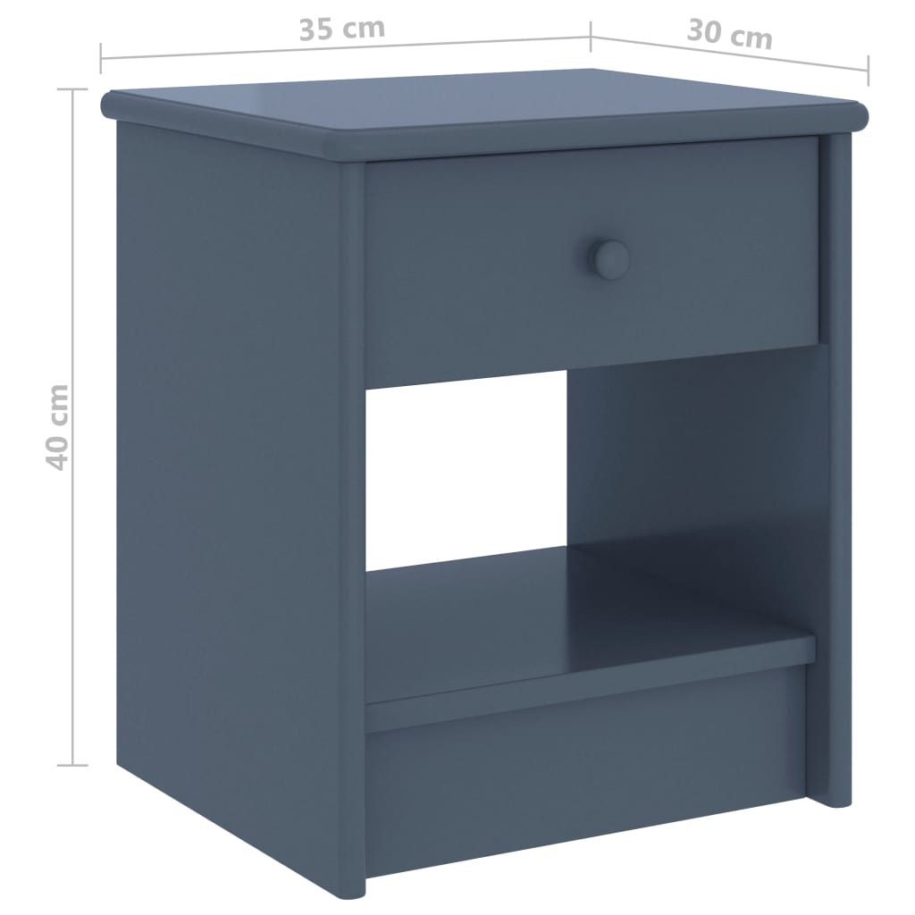 Solid Pinewood Bedside Cabinet, Light Grey - 35x30x40 cm