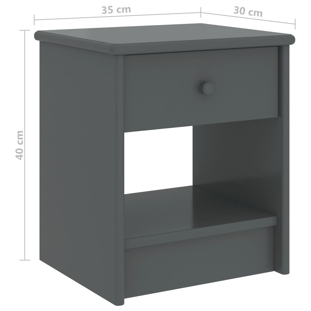 Dark Grey Solid Pinewood Bedside Cabinet 35x30x40 cm