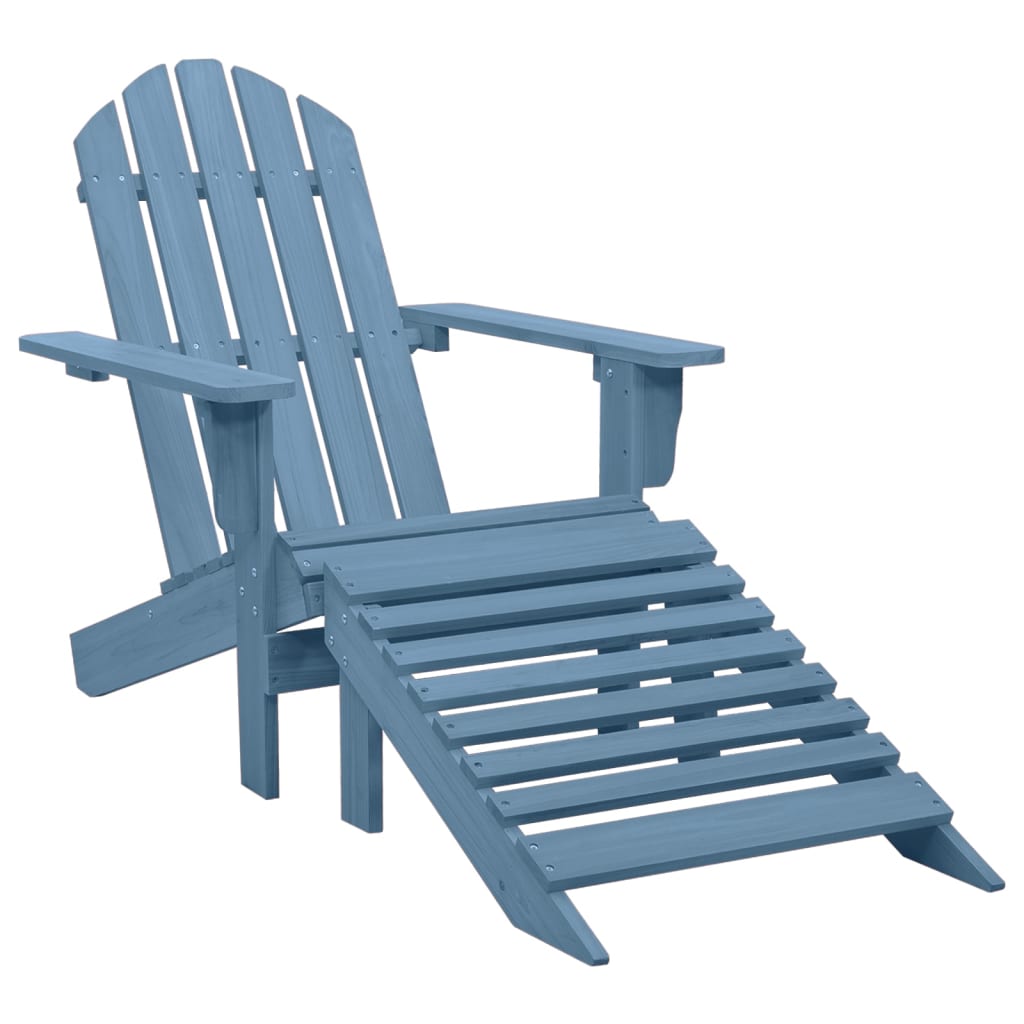 Blue Solid Fir Wood Garden Adirondack Chair with Ottoman Set
