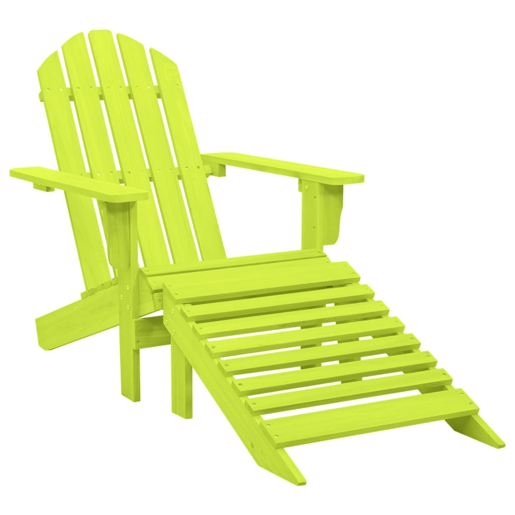 Green Fir Wood Garden Adirondack Chair with Ottoman Set