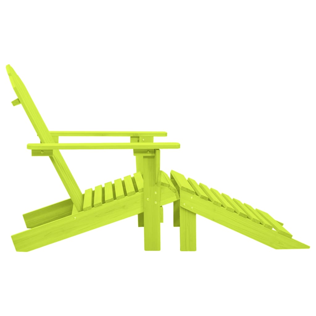 Green Fir Wood Garden Adirondack Chair with Ottoman Set