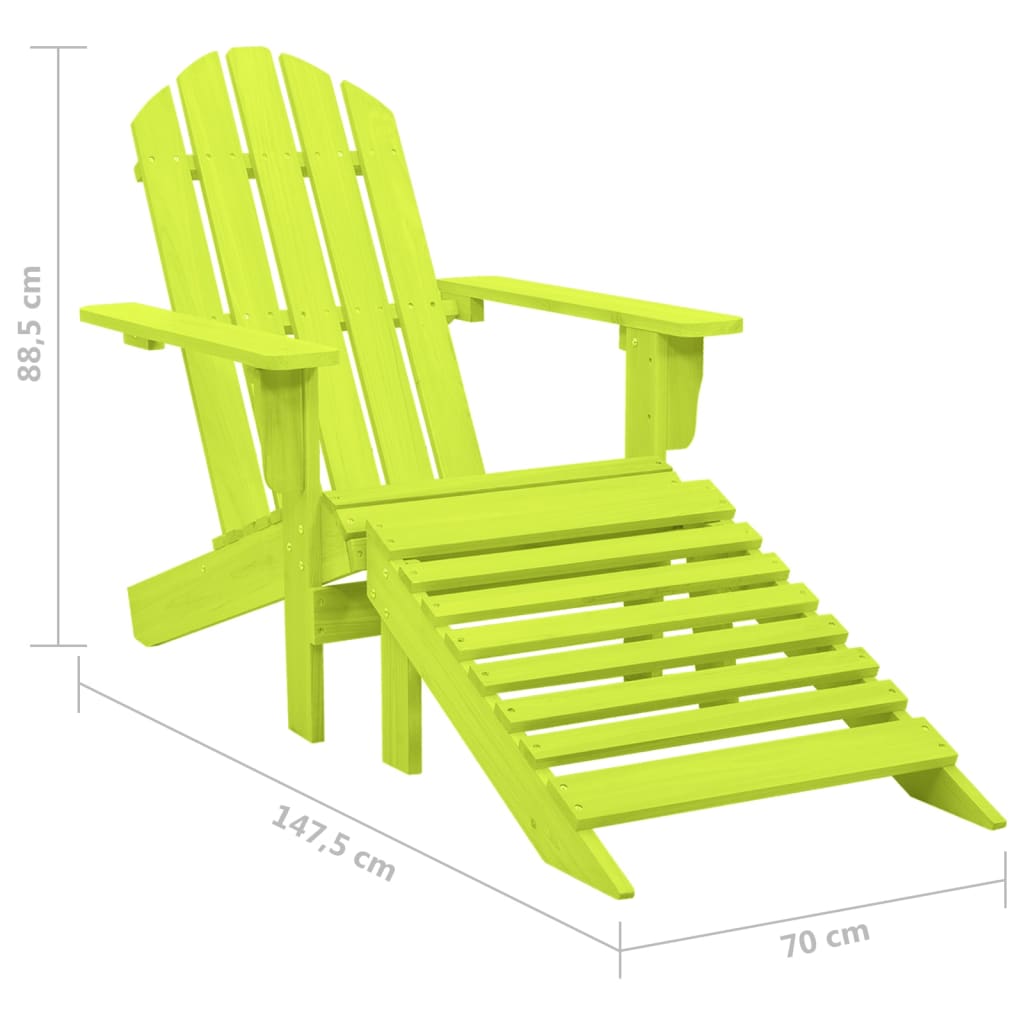 Green Fir Wood Garden Adirondack Chair with Ottoman Set
