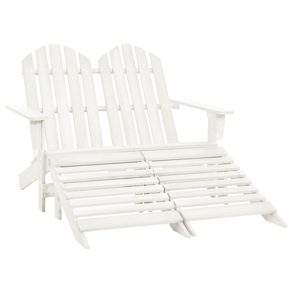 Elegant White Fir Wood 2-Seater Garden Adirondack Chair & Ottoman