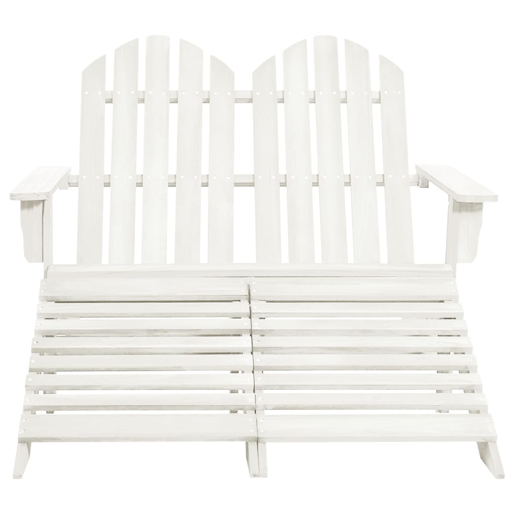 Elegant White Fir Wood 2-Seater Garden Adirondack Chair & Ottoman