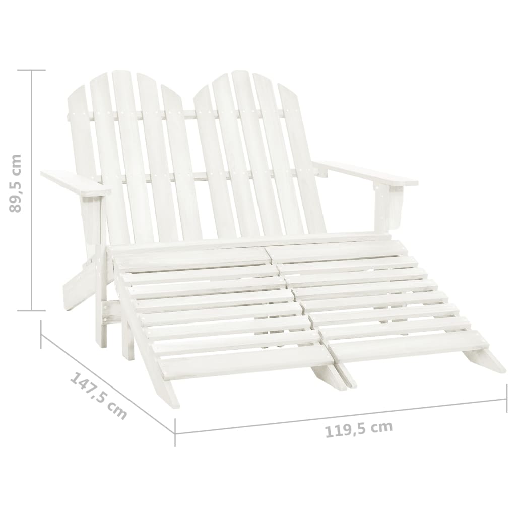 Elegant White Fir Wood 2-Seater Garden Adirondack Chair & Ottoman