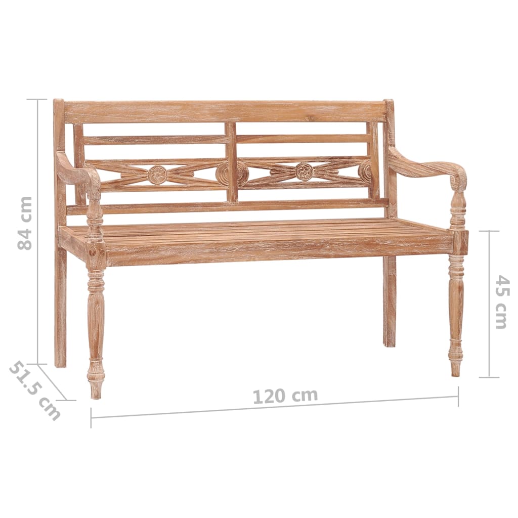 White Wash Teak Wood Batavia Bench 120cm - Solid & Stylish Seating
