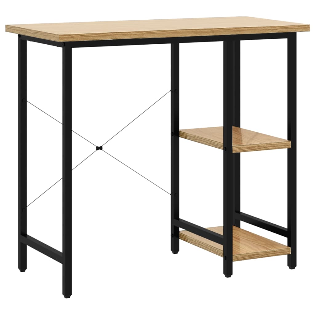 Black and Light Oak Computer Desk, 80x40x72 cm, MDF & Metal