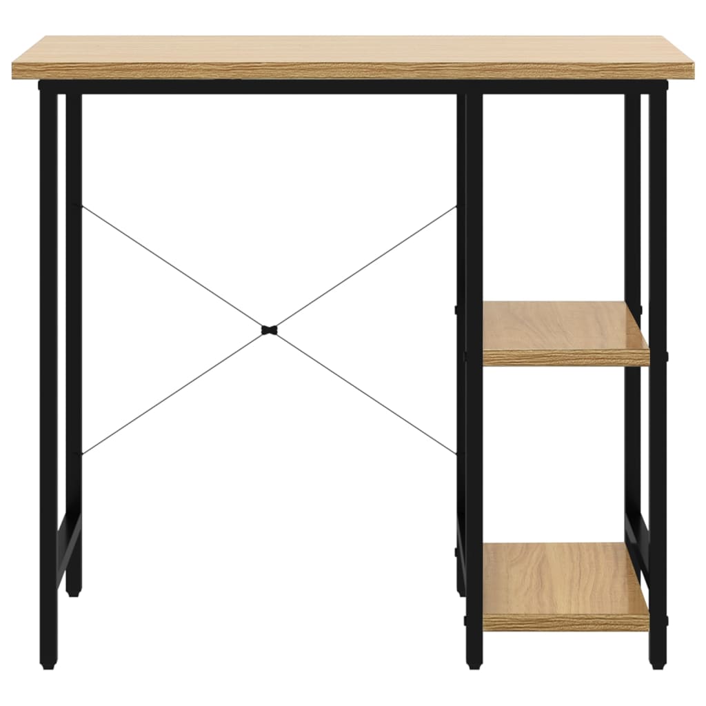 Black and Light Oak Computer Desk, 80x40x72 cm, MDF & Metal
