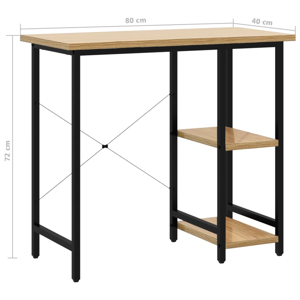 Black and Light Oak Computer Desk, 80x40x72 cm, MDF & Metal