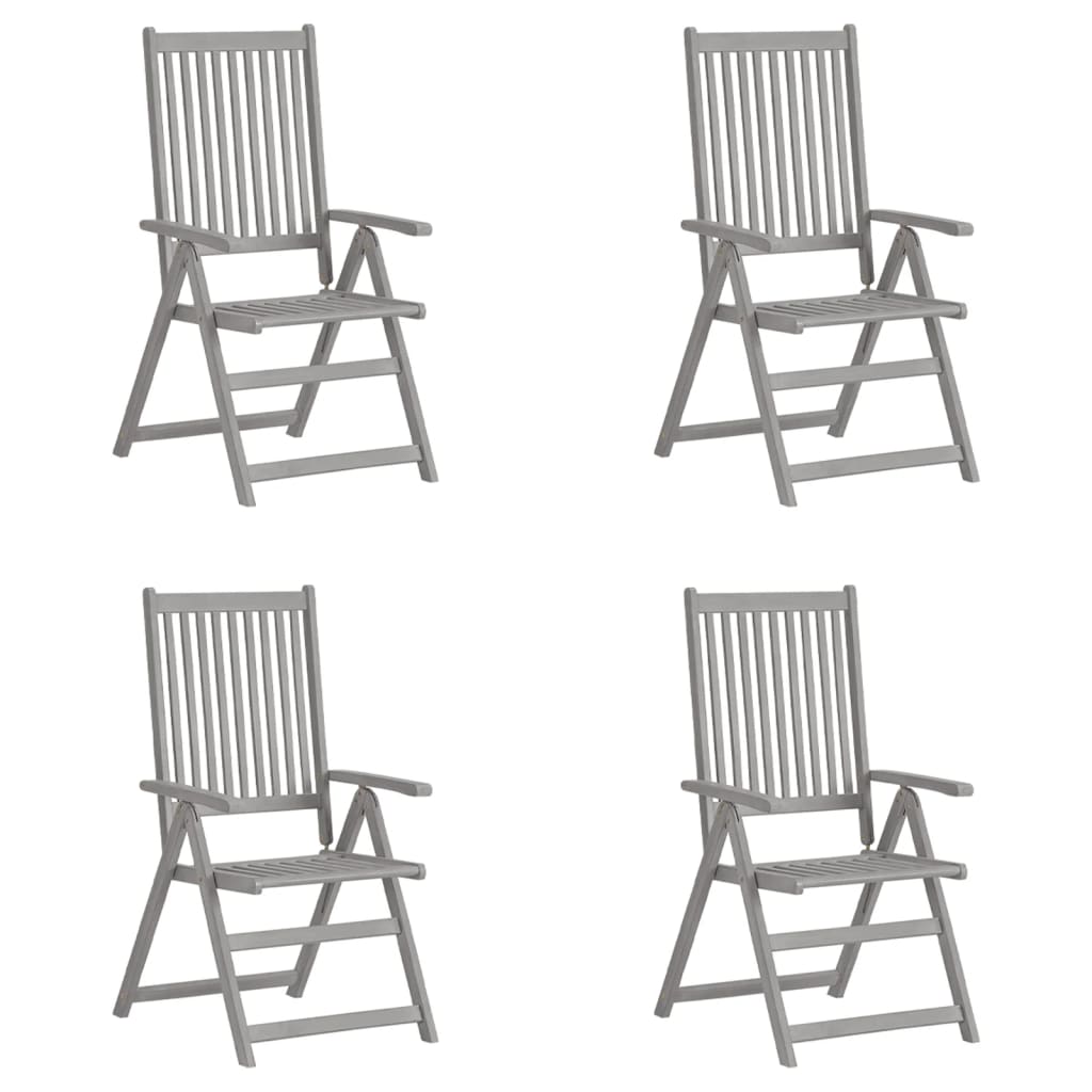4-Piece Grey Acacia Wood Garden Reclining Chairs Set