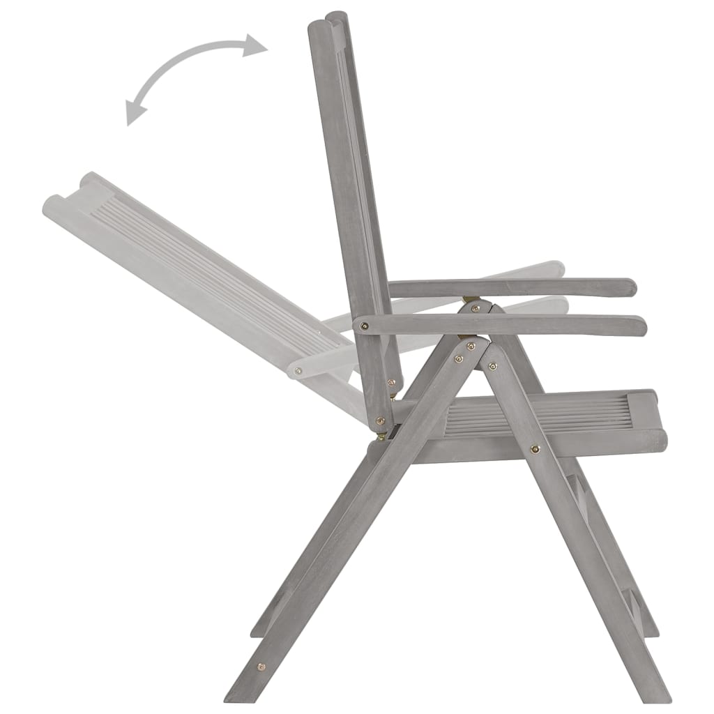 4-Piece Grey Acacia Wood Garden Reclining Chairs Set