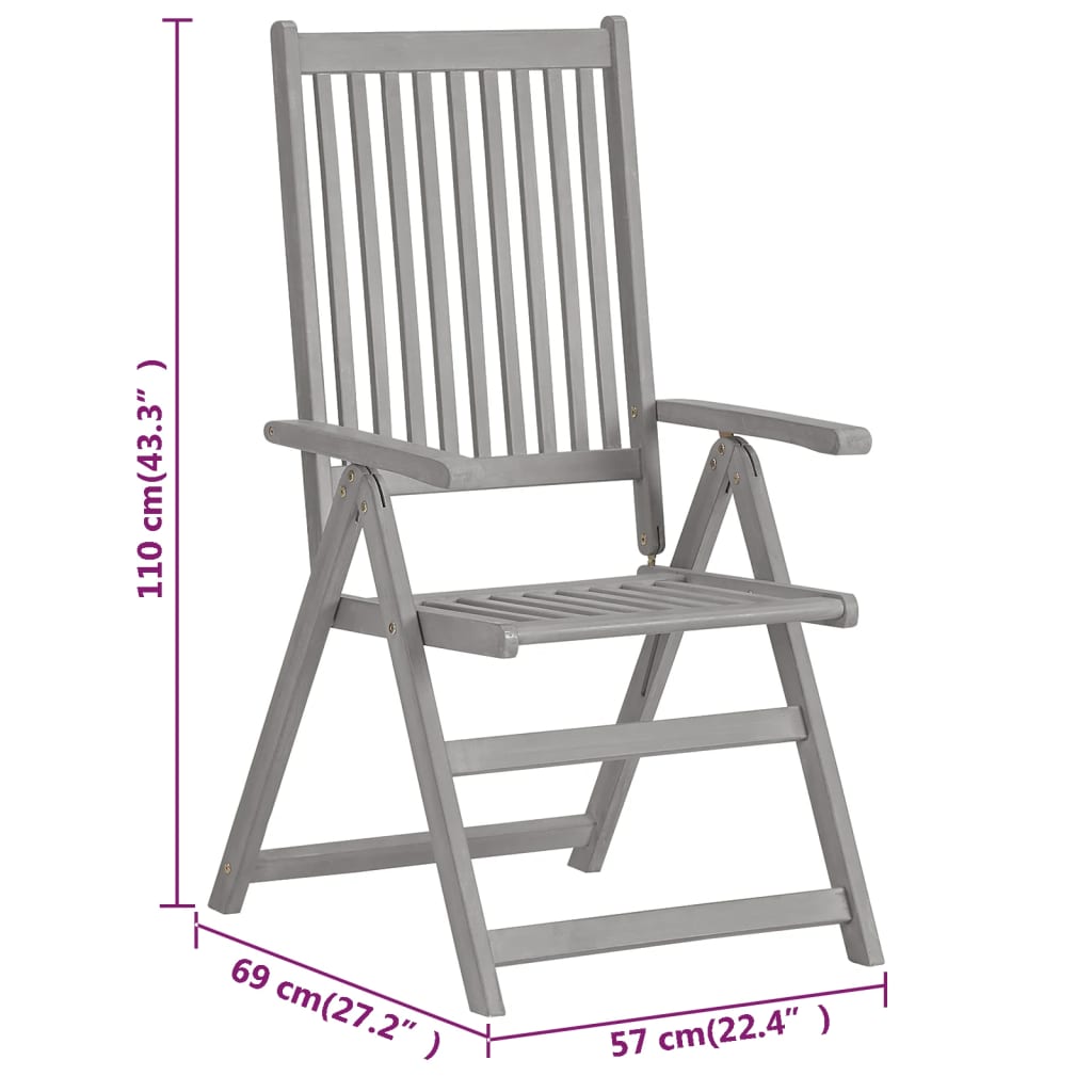 4-Piece Grey Acacia Wood Garden Reclining Chairs Set