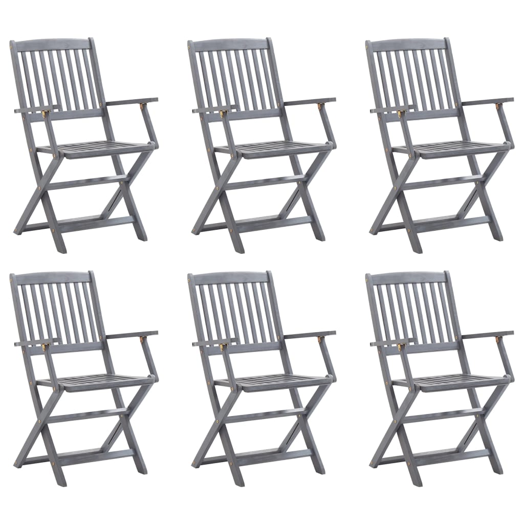 6 Pc Acacia Wood Folding Outdoor Chairs - Solid & Elegant Design