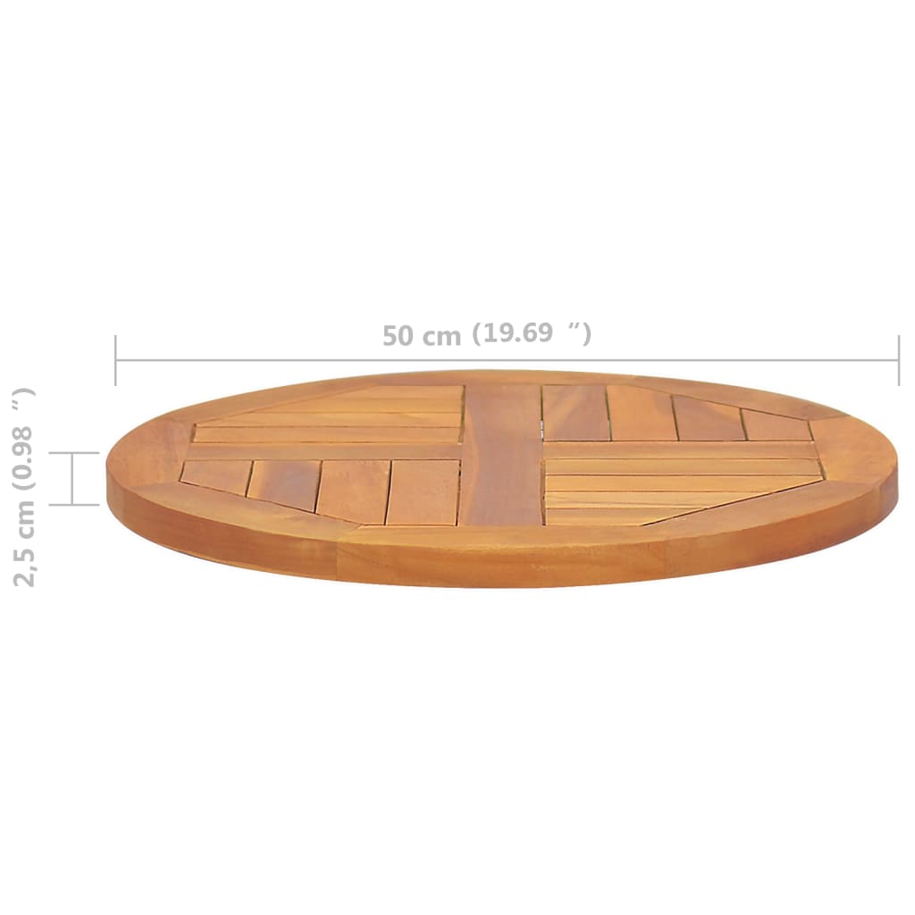 Solid Teak Wood Round Table Top - 50 cm Diameter, 2.5 cm Thick