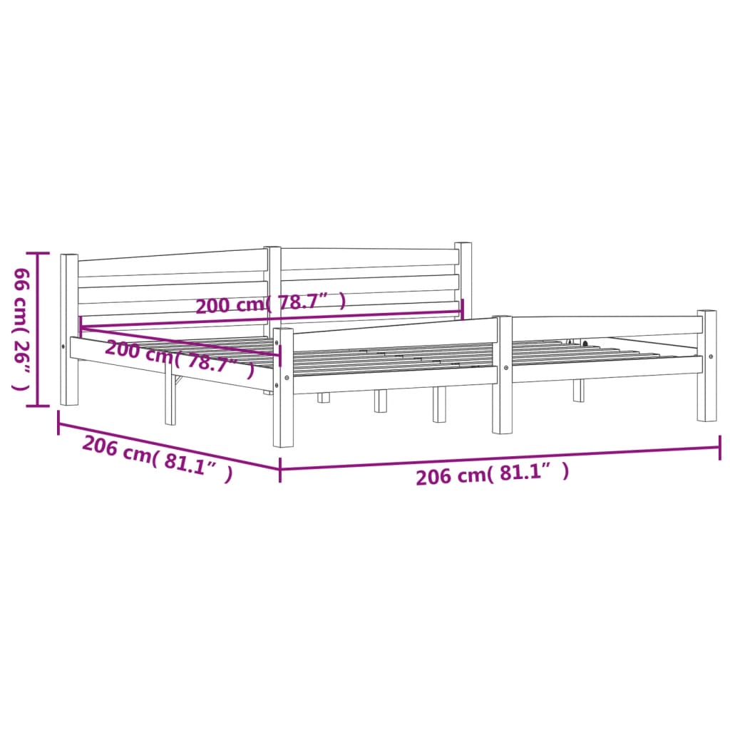 Bed Frame without Mattress Dark Grey Solid Pinewood 200x200 cm