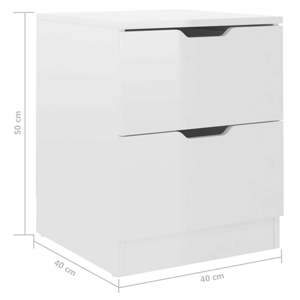 2-Piece High Gloss White Bedside Cabinets 40x40x50cm Engineered Wood