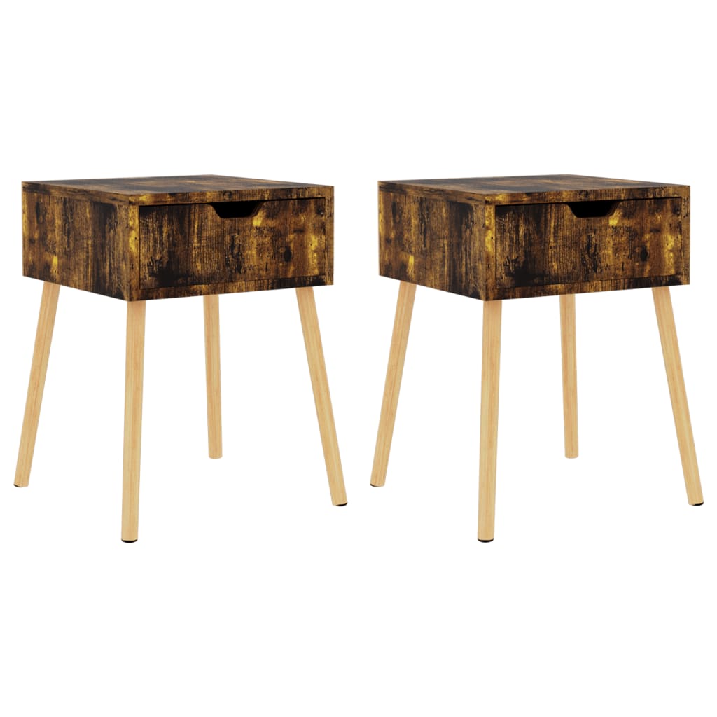 2 Pcs Smoked Oak Bedside Cabinets 40x40x56 cm - Engineered Wood