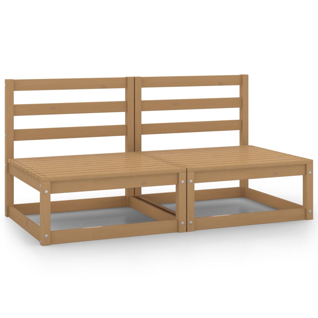 Honey Brown Solid Wood Pine Garden Middle Sofas - 2 Piece Set